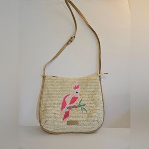 VERA BRADLEY Straw Crossbody with Pink Cockatoo Parrot.